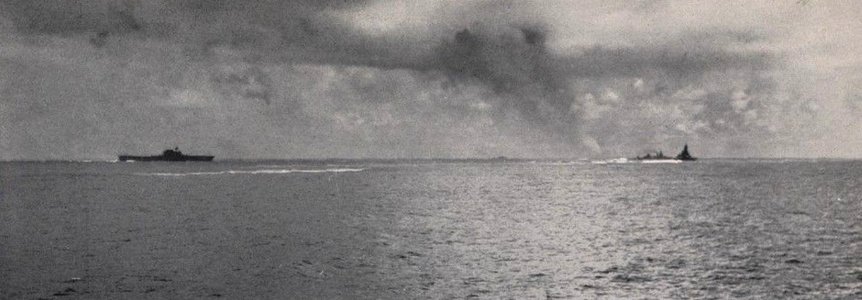 USS Enterprise (CV-6), USS South Dakota (BB-57) and USS Portland (CA-33) underway following the Japanese air attacks during the Battle of the Santa Cruz Islands on 26 October 1942