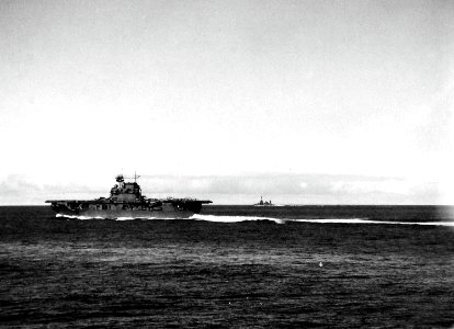 USS Enterprise (CV-6) underway at high speed on 4 June 1942 (80-G-32225)