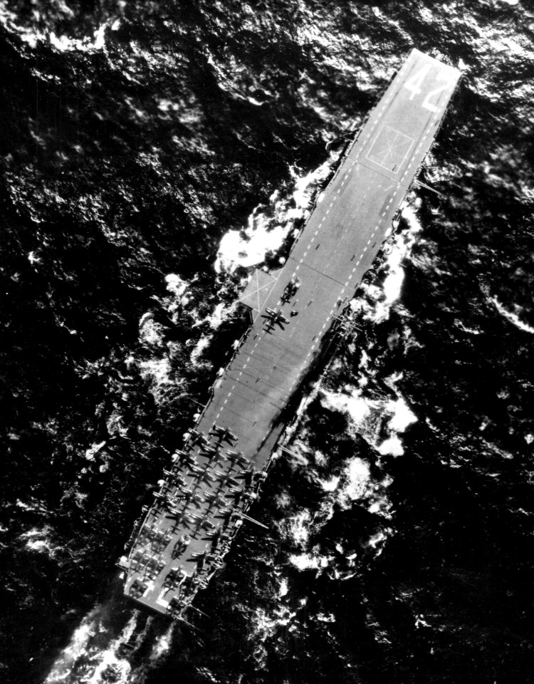 USS Franklin D. Roosevelt (CVB-42) overhead view in 1946