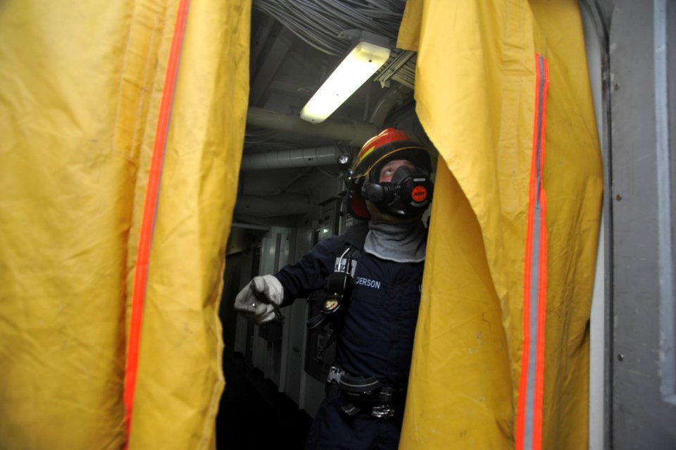 USS George H.W. Bush conducts a general quarters drill. (8444860021)