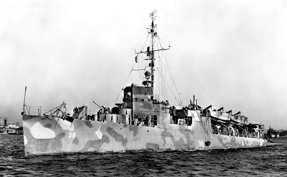 USS Greene (APD-36) at Naval Station Norfolk on 24 January 1945 (BS 97723)