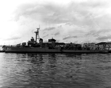 USS Gregory (DD-802) as a damage control trainer at San Diego, 20 December 1967 (L45-111.08.02)