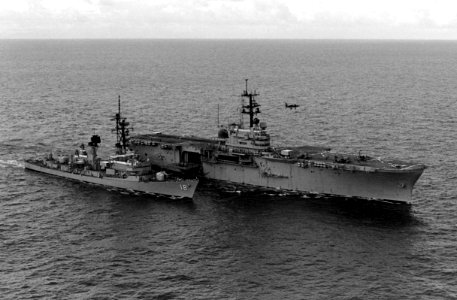 USS Guadalcanal (LPH-7) refueling USS Semmes (DDG-18) 1983 photo