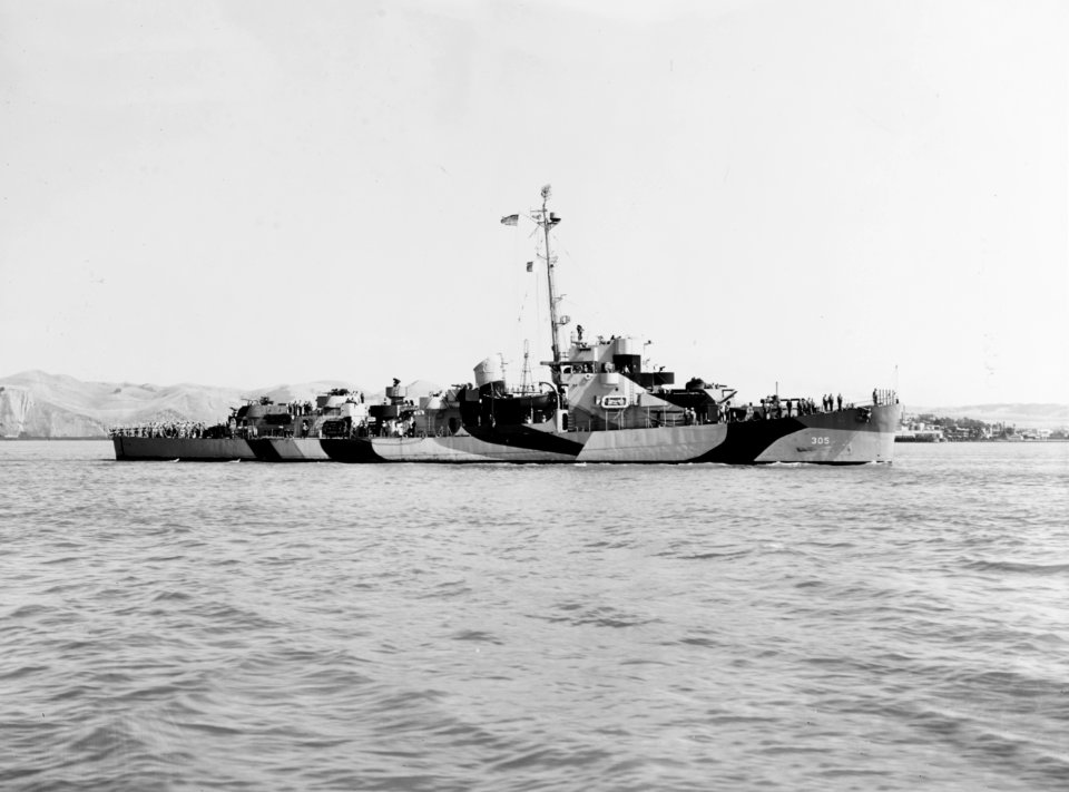 USS Halloran (DE-305) off the Mare Island Naval Shipyard on 7 June 1944 (NH 83890)