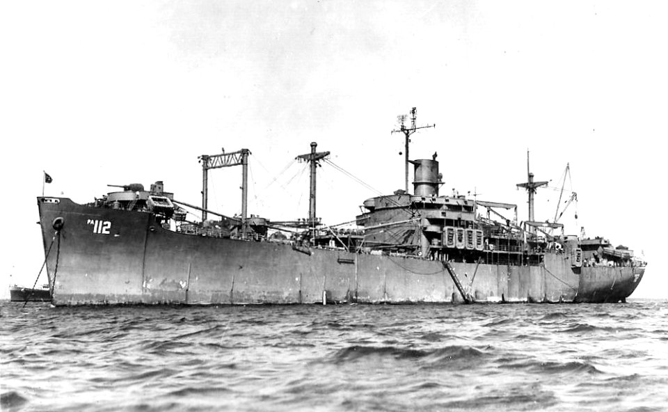 USS Guilford (APA-112) at anchor, in 1945