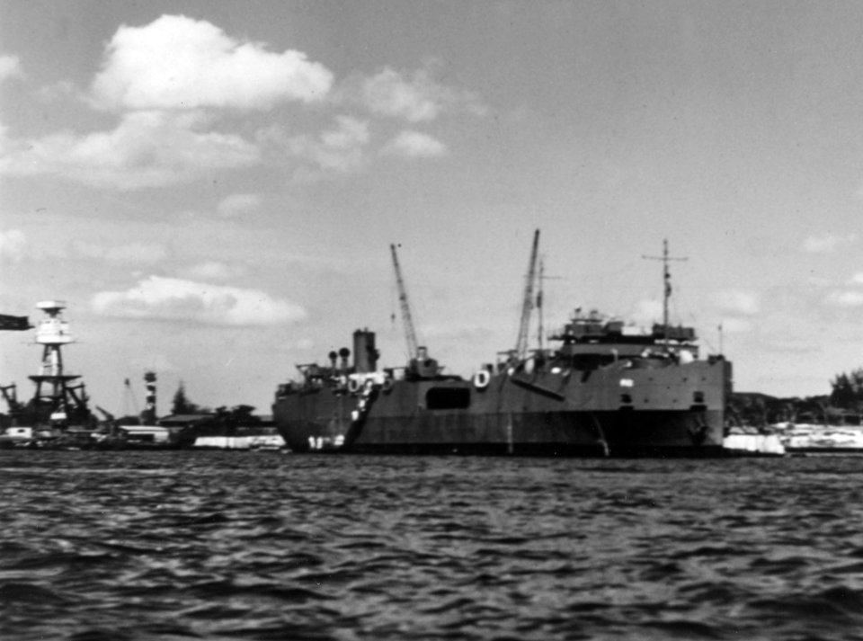 USS Hammondsport (APV-2) docked off Ford Island at Pearl Harbor, circa in February 1942 (80-G-K-464)