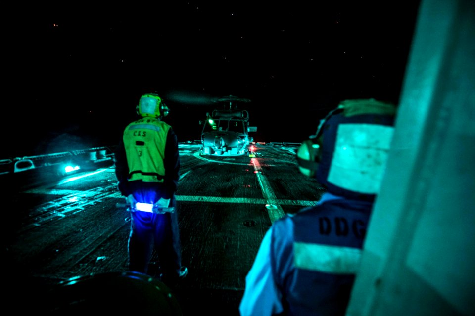 USS Halsey night helicopter operations 141022-N-IC565-074