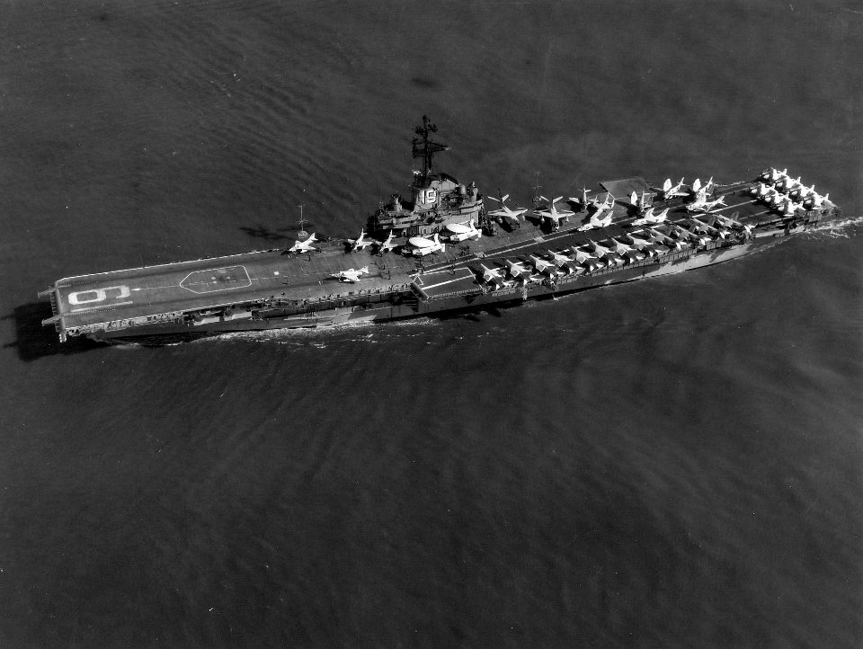 USS Hancock (CVA-19) underway off Alameda 1963