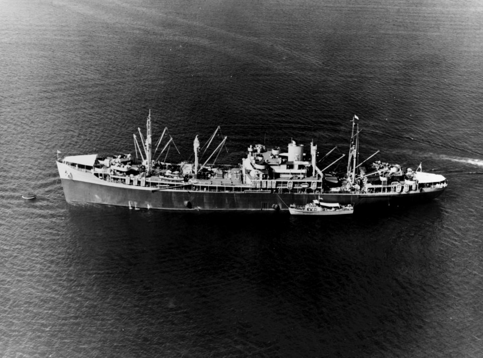 USS Hamul (AD-20) at anchor in Great Sound, Bermuda, on 15 July 1944 (NH 86270)