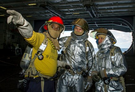 USS Harry S. Truman conductrs a firefighting drill. (8540162206)