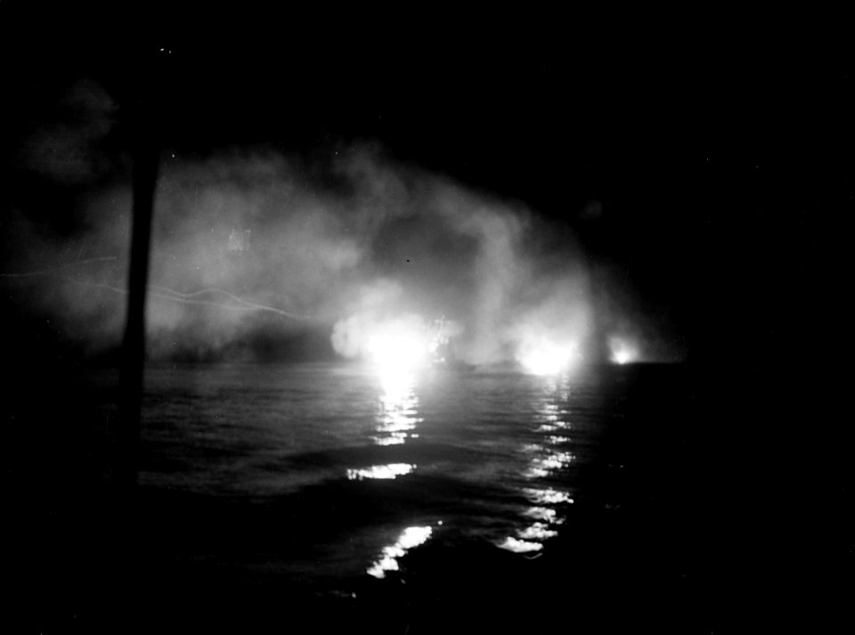 USS Helena (CL-50) firing during the Battle of Kula Gulf, 6 July 1943 (80-G-54553)