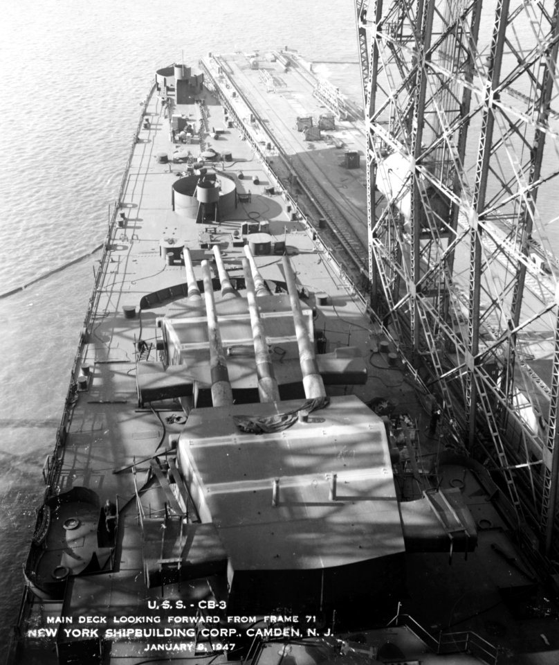 USS Hawaii (CB-3) under construction at the New York Shipbuilding Corporation on 8 January 1947 (NH 93586)