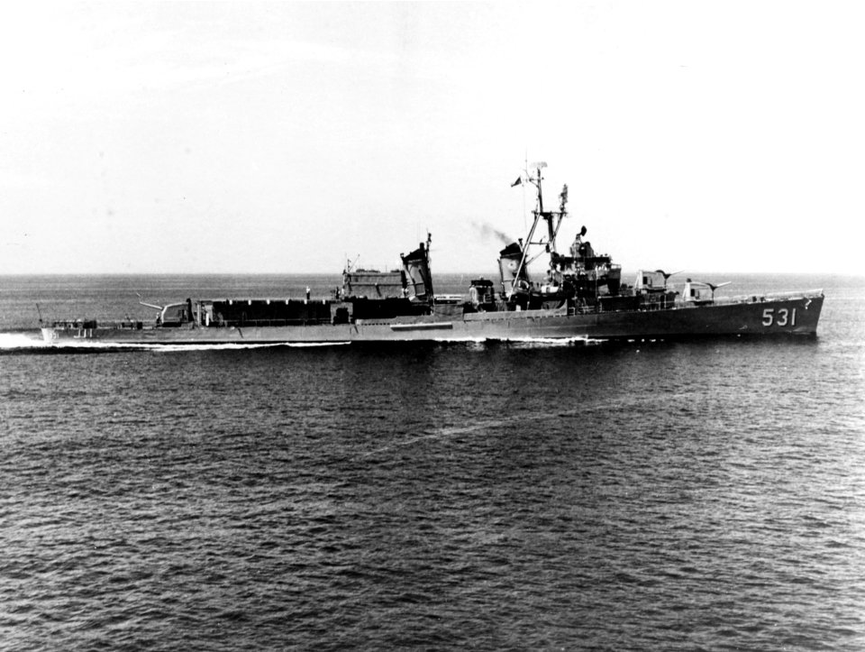 USS Hazelwood (DD-531) underway during the early 1960s
