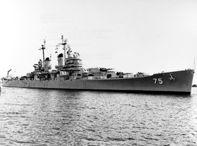 USS Helena (CA-75) in Apra Harbor, Guam, in December 1952 (NH 95821)