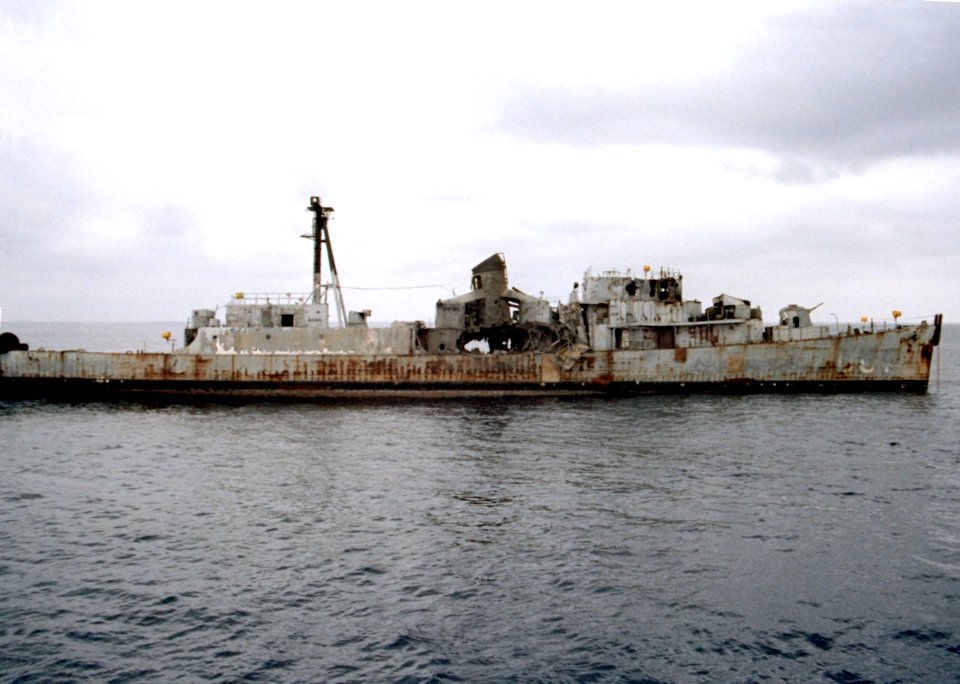 USS Hissem (DE-400) as a target ship off California 1981