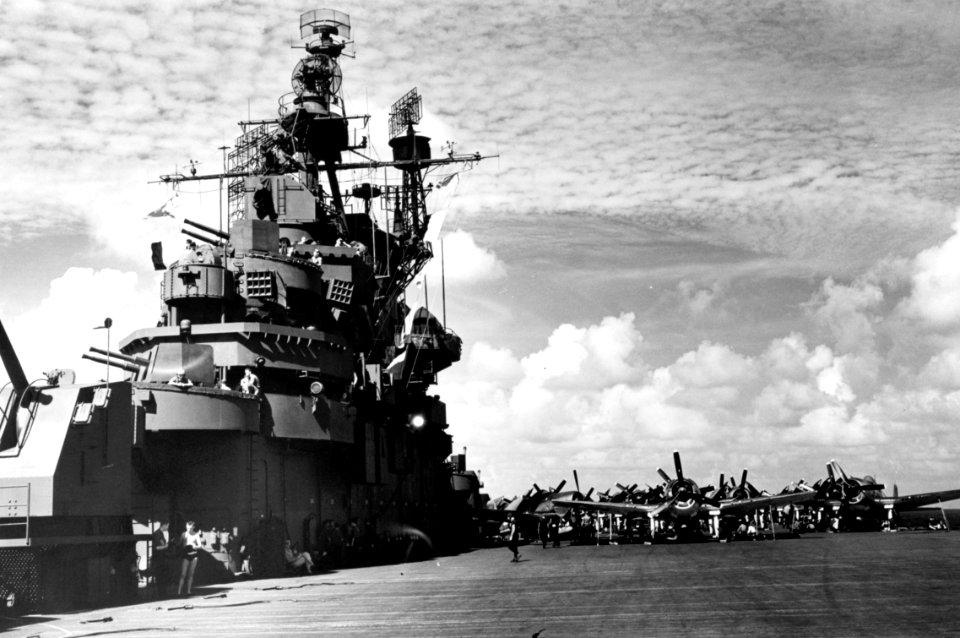 USS Hornet (CV-12) island in April 1945