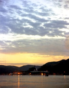 USS Hornet (CVS-12) at sunset in Sasebo in December 1968