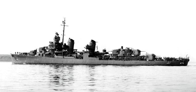 USS Hudson (DD-475) off the Boston Naval Shipyard, Massachusetts (USA), on 13 May 1943