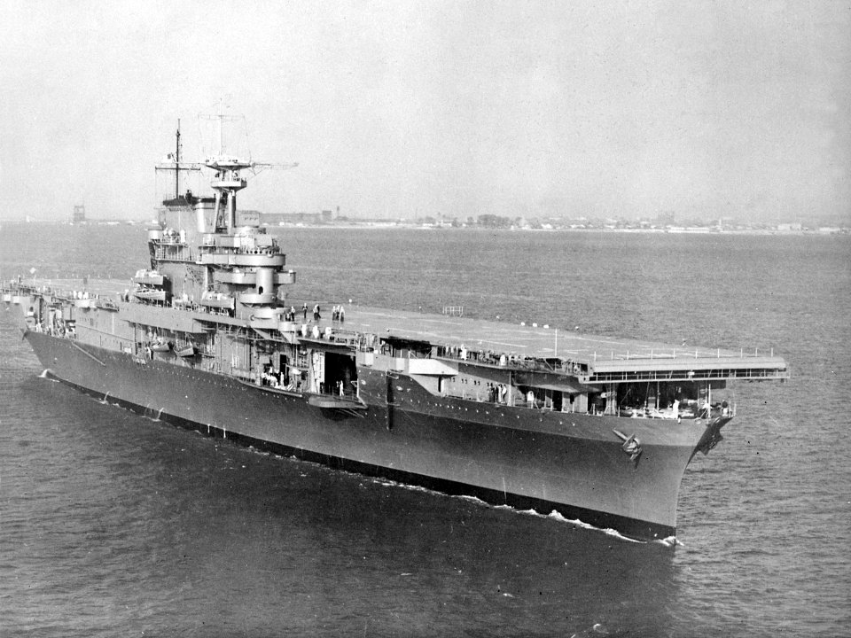 USS Hornet (CV-8) underway in Hampton Roads on 27 October 1941