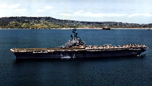 USS Hornet (CVA-12) at anchor in 1958
