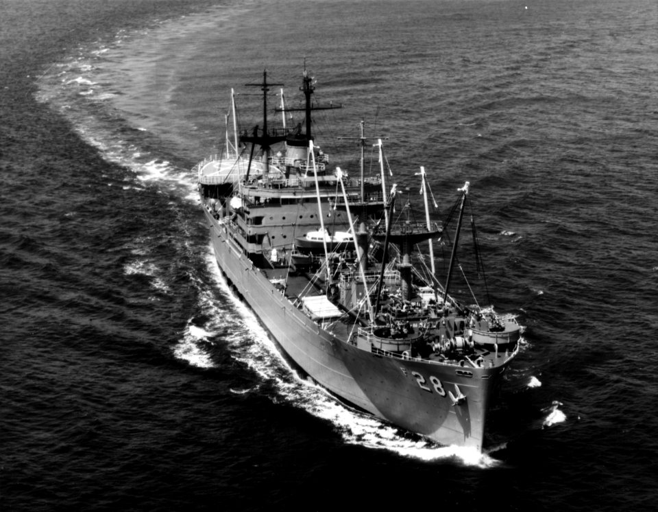 USS Hyades (AF-28) underway at sea on 23 May 1968 (L45-131.07.01)