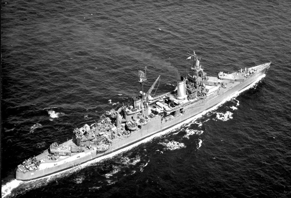 USS Indianapolis (CA-35) underway at sea, in 1943-1944 (NH 124466)