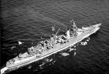 USS Indianapolis (CA-35) underway at sea, in 1943-1944 (NH 124466) photo