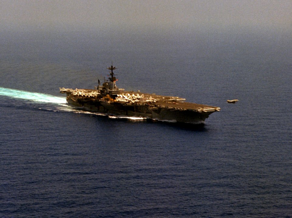 USS Independence (CV-62) underway at sea on 6 July 1979