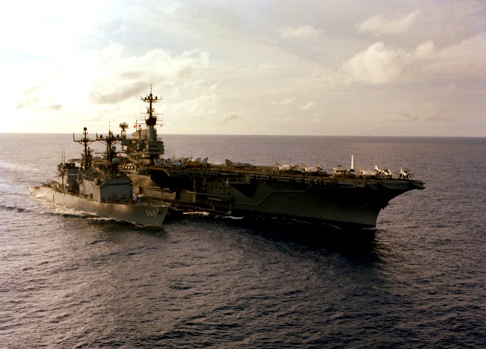 USS Independence (CV-62) and USS Peterson (DD-969) in 1979