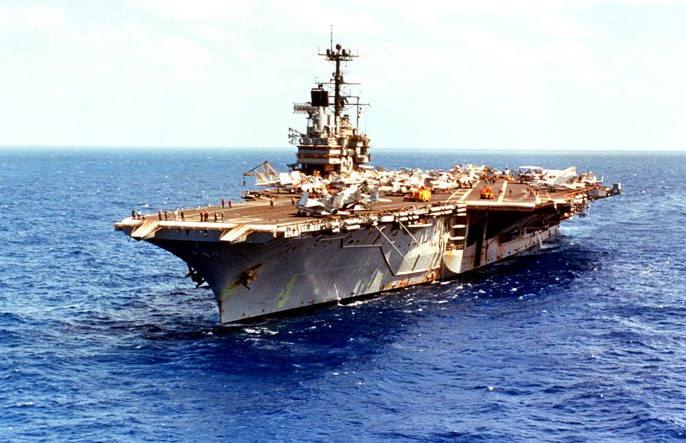 USS Independence (CV-62) underway in the Atlantic Ocean on 4 May 1979