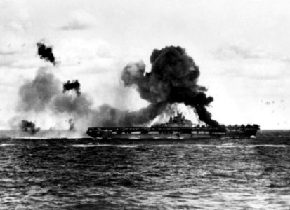 USS Intrepid (CV-11) burning April 1945