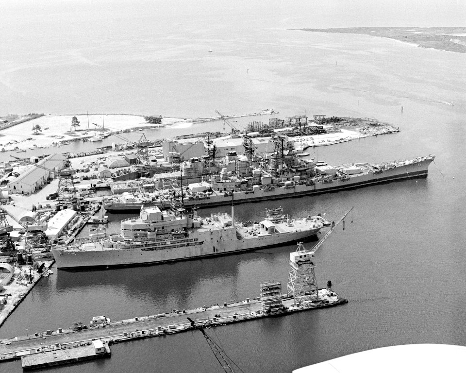 USS Iowa (BB-61) and Norton Sound (AVM-1) at Ingalls 1983
