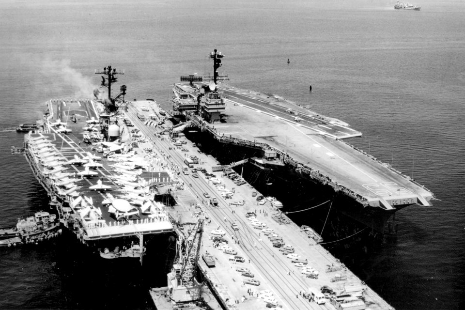 USS Intrepid (CVS-11) and Forrestal (CVA-59) at Norfolk 1968