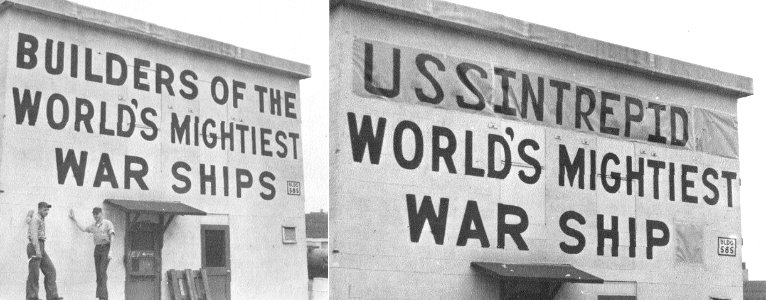 USS Intrepid (CVS-11) sign at the New York Navy Yard in 1965