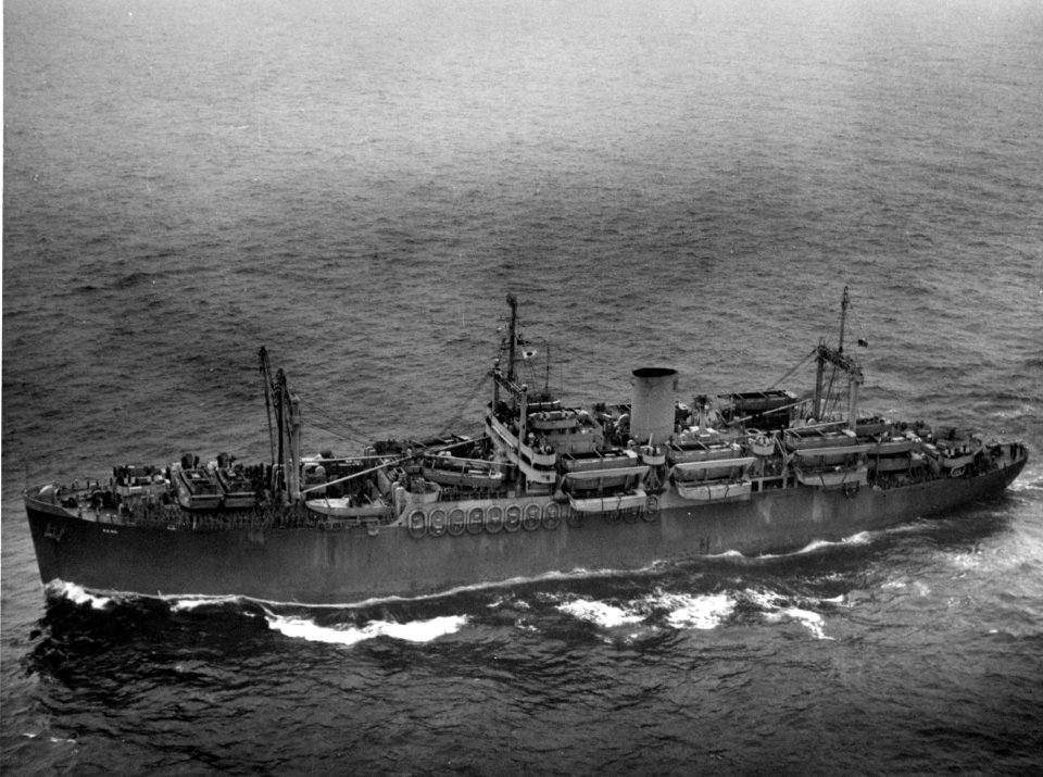 USS James O'Hara (APA-90) underway in the Atlantic Ocean on 8 June 1943