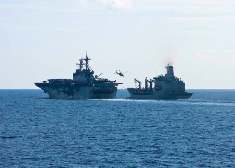 USS Iwo Jima at sea with USNS Laramie. (8229186845)