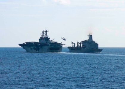 USS Iwo Jima at sea with USNS Laramie. (8229186845)