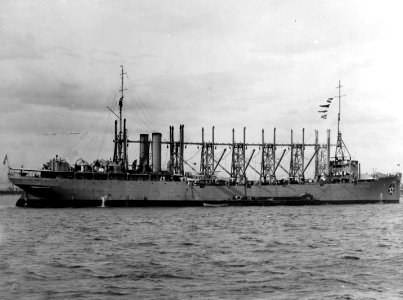 USS Jason (AC-12) with a Martin SC-2 aircraft on deck, in the 1920s (NH 52197)