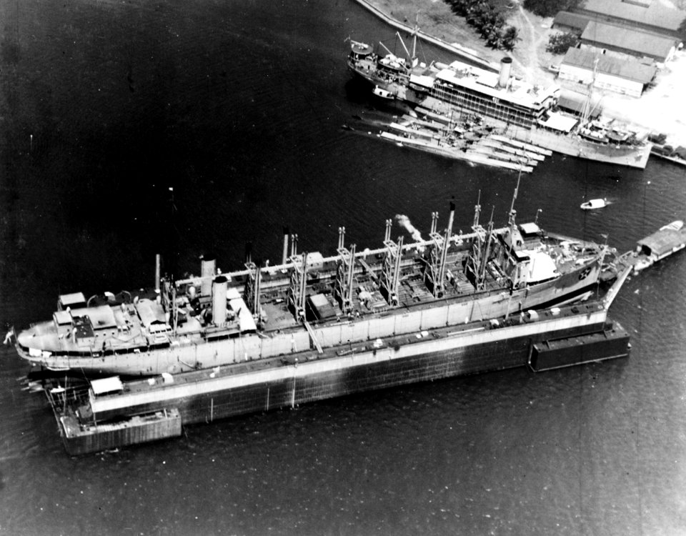 USS Jason (AV-2) in the drydock USS Dewey (YFD-1), at Olongapo, Philippine Islands, on 9 March 1932 (80-CF-22672-1)