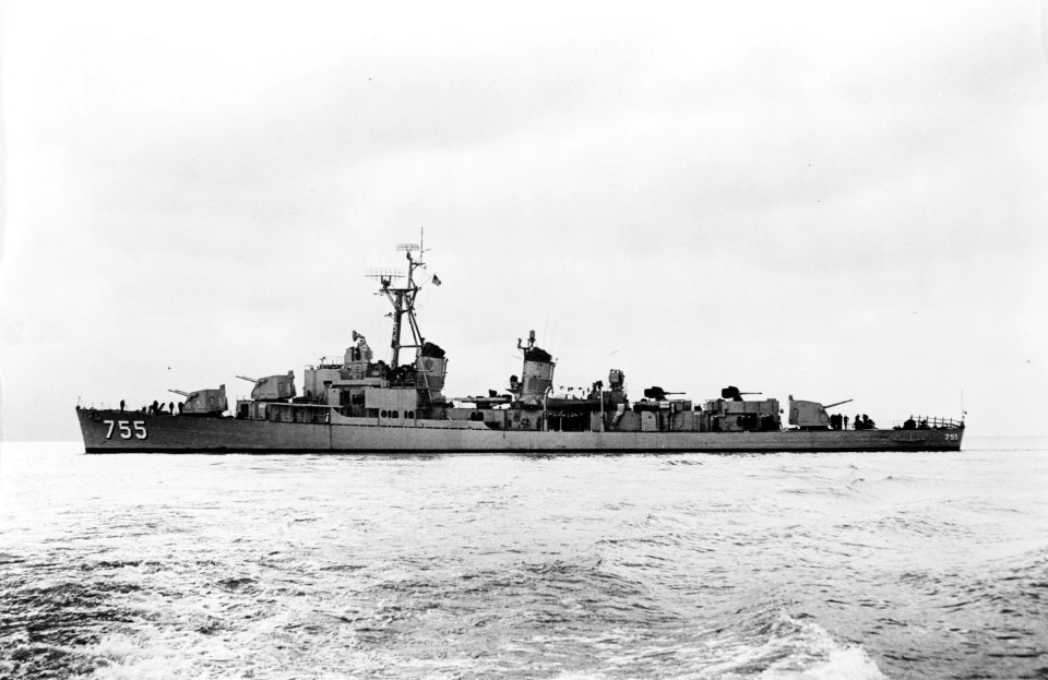 USS John A. Bole (DD-755) off the San Francisco Naval Shipyard on 11 April 1957