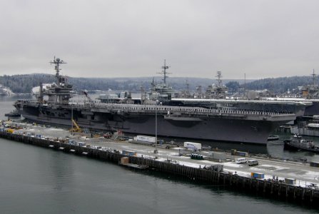 USS John C. Stennis (CVN 74) as the ship pulls out of Naval Base Kitsap