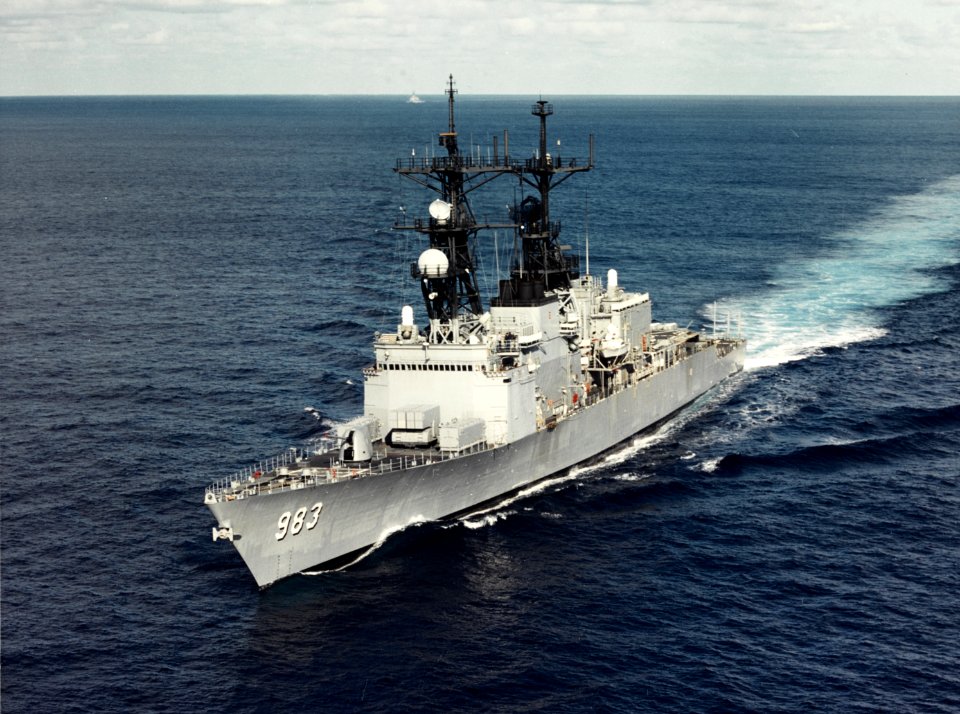 USS John Rodgers (DD-983) underway, circa the later 1980s or early 1990s (NH 106901-KN)