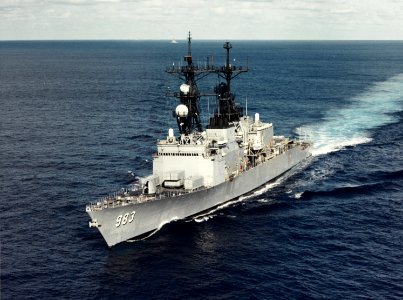 USS John Rodgers (DD-983) underway, circa the later 1980s or early 1990s (NH 106901-KN)