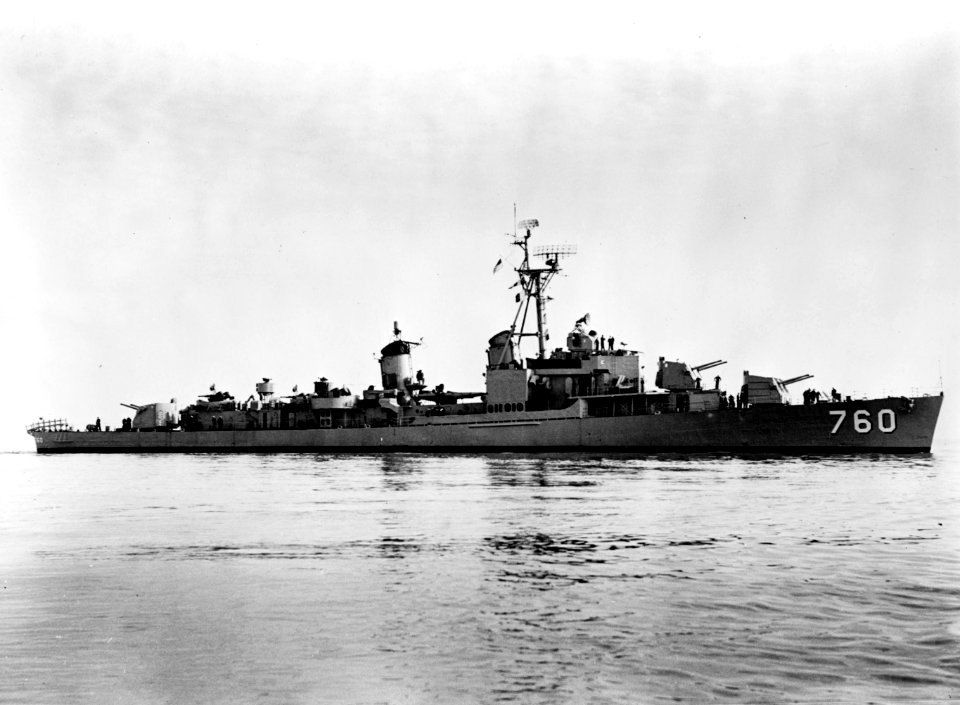 USS John W. Thomason (DD-760) underway on 28 March 1957
