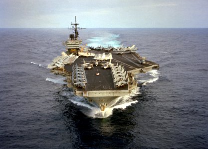 USS John F. Kennedy (CV-67) bow view in 1991