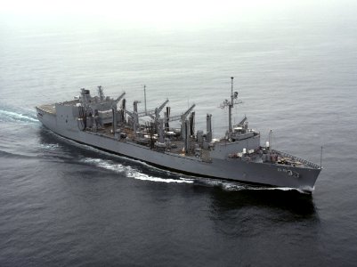 USS Kansas City (AOR-3) underway in the Pacific Ocean on 2 July 1987 (6654947) photo