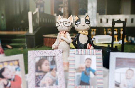 Photo frame black cat white cat