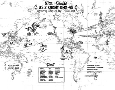 USS Knight (DD-633) World War II war cruises map (UA 571.24)