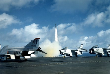 USS Kitty Hawk (CVA-63) fires RIM-2 Terrier c1962