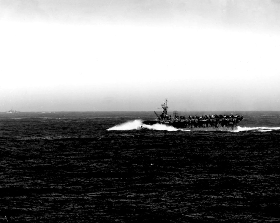 USS Langley (CVL-27) in heavy seas 1944